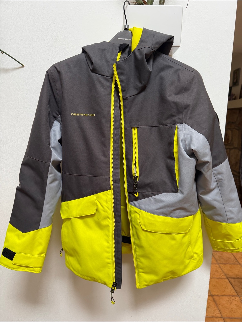 Obermeyer Kids Gray, Yellow & Light Gray Colorblock Insulated Rain Jacket
